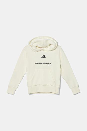Detská mikina adidas béžová farba, s kapucňou, s potlačou, KC2806
