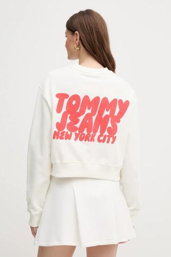 Bavlnená mikina Tommy Jeans biela farba, s potlačou, DW0DW21345