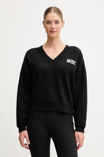 Bavlnená mikina Dkny čierna farba, s nášivkou, DP5T1279
