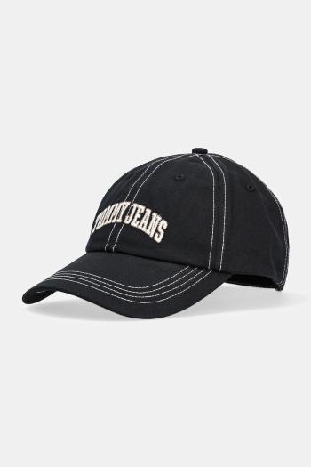 Bavlnená šiltovka Tommy Jeans čierna farba, s nášivkou, AM0AM12956