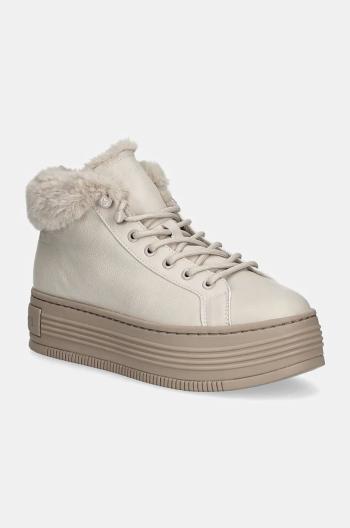 Kožená obuv Calvin Klein Jeans BOLD PLATF LOW LACEUP MG LTH dámske, béžová farba, na platforme, zateplené, YW0YW01590