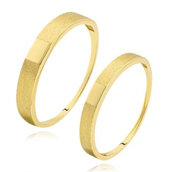 Zlaté obrúčky v žltom 14K zlate - lesklý obdĺžnik, saténové ramená - Veľkosť: 62 mm