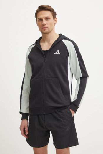 Mikina adidas Essential Colorblock pánska, čierna farba, s kapucňou, vzorovaná, JD8067