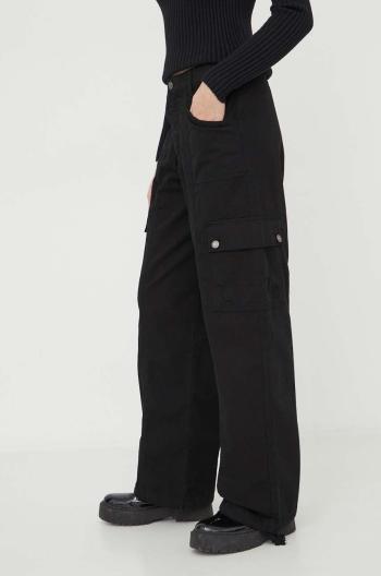 Nohavice Guess Originals dámske, čierna farba, rovné, vysoký pás