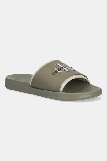 Šľapky Calvin Klein Jeans SLIDE MONOGRAM TPU pánske, zelená farba