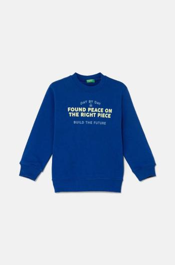 Detská bavlnená mikina United Colors of Benetton tmavomodrá farba, s potlačou, 3FWYG10FN