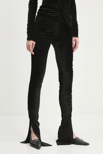 Zamatové nohavice Rick Owens Lilies čierna farba, priliehavé, vysoký pás, LI02D5335VST