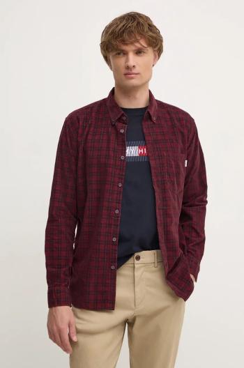 Zamatová košeľa Pepe Jeans MAREL bordová farba, regular, s golierom button-down, PM308725