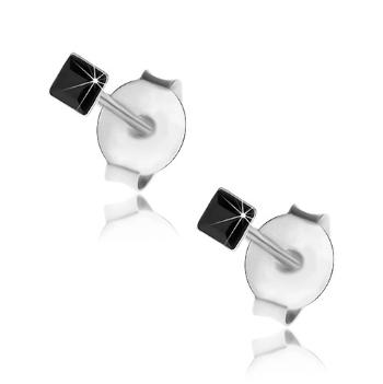 Puzetové náušnice zo striebra 925, čierny Swarovského krištálik - štvorček, 2 mm