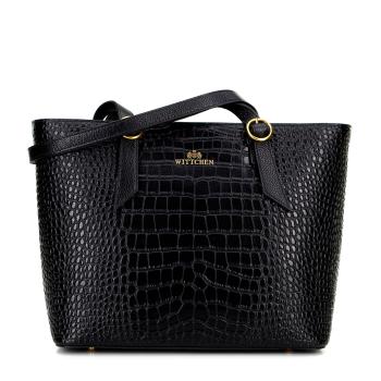 Dámska shopperka z kože croco čierna so zlatým logom 100-4E-623-1G