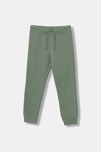 Detské bavlnené tepláky United Colors of Benetton zelená farba, jednofarebné, 3J68CF01P