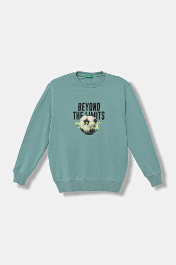 Detská bavlnená mikina United Colors of Benetton tyrkysová farba, jednofarebná, 3J68C10QK