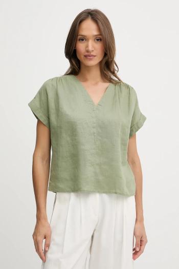 Ľanová blúzka United Colors of Benetton zelená farba, jednofarebná, 5BMLDQ0BR