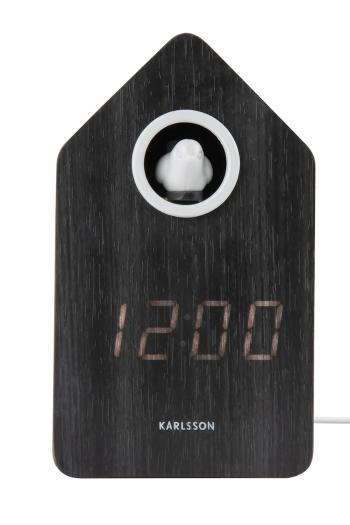 Budík Karlsson Cuckoo LED 16 cm čierna farba