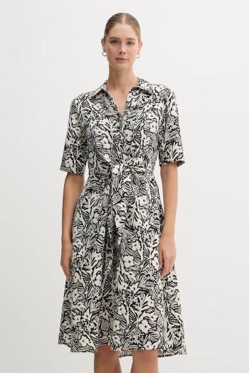 Ľanové šaty Tommy Hilfiger čierna farba, mini, áčkový strih, WW0WW45836