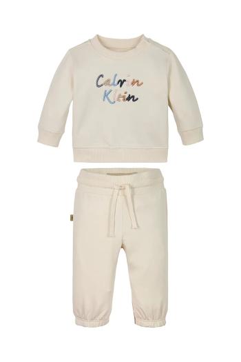 Detská tepláková súprava Calvin Klein Jeans béžová farba, IN0IN00307
