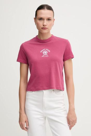 Bavlnené tričko Tommy Jeans dámske, ružová farba, DW0DW20317