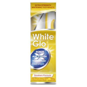 WHITE GLO Smokers špeciálne pre fajčiarov - bieliaca zubná pasta 150g + kefka na zuby a medzizubná kefka