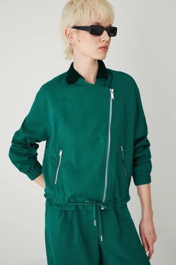 Ľanová bomber bunda Medicine zelená farba, prechodná, oversize