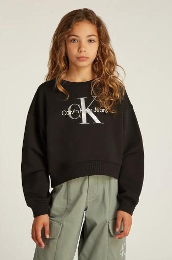 Detská bavlnená mikina Calvin Klein Jeans čierna farba, s potlačou, IG0IG02823