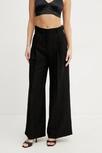 Nohavice s prímesou ľanu Weekend Max Mara dámske, čierna farba, široké, vysoký pás, 2515131132600