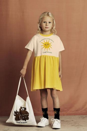 Dievčenské šaty Mini Rodini Sun žltá farba, midi, áčkový strih, 2565010411