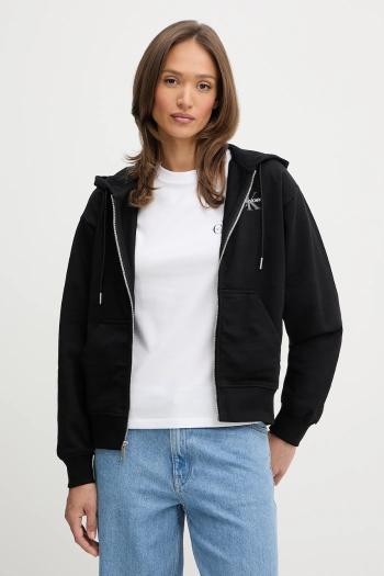 Mikina Calvin Klein Jeans čierna farba, s kapucňou, s potlačou, LV047B270G