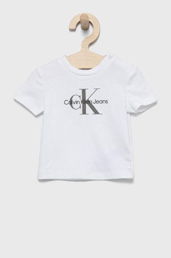 Detské tričko Calvin Klein Jeans biela farba, s potlačou