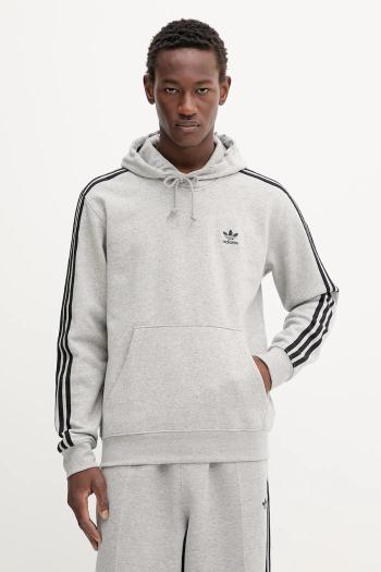 Mikina adidas Originals 3-Stripes šedá farba, s kapucňou, s nášivkou, JY1376