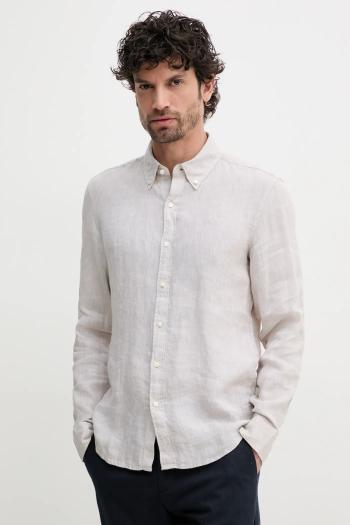 Ľanová košeľa Michael Kors béžová farba, slim, s golierom button-down