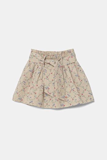Dievčenská bavlnená sukňa United Colors of Benetton béžová farba, mini, áčkový strih, 40VFG0013
