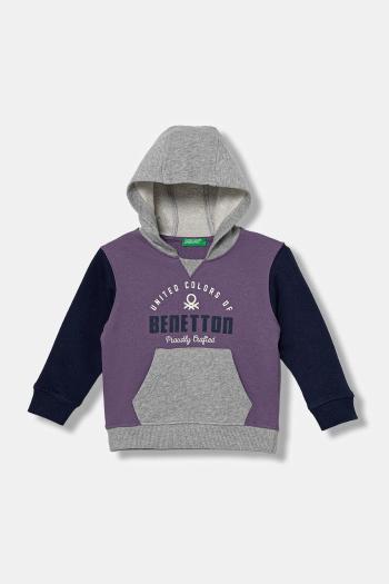 Detská bavlnená mikina United Colors of Benetton fialová farba, s kapucňou, vzorovaná, 3J68G2014