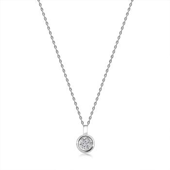 Briliantový náhrdelník z bieleho 14K zlata - okrúhla objímka, číre diamanty, tenká retiazka