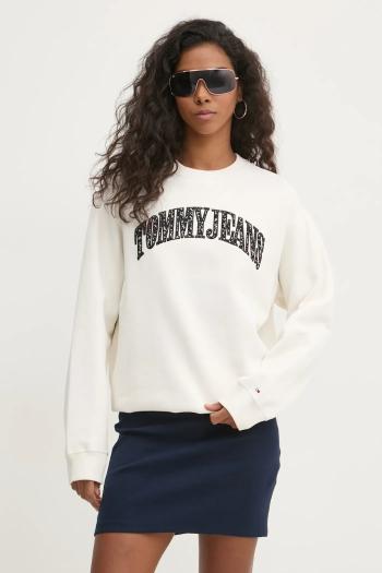 Mikina Tommy Jeans dámska, béžová farba, s nášivkou, DW0DW20172