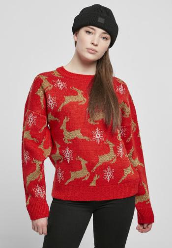 Urban Classics Ladies Oversized Christmas Sweater red/gold - 5XL