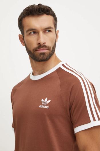 Bavlnené tričko adidas Originals pánske, hnedá farba, s nášivkou, IZ3071