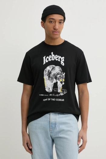 Bavlnené tričko Iceberg pánske, čierna farba, s potlačou, F025 6307