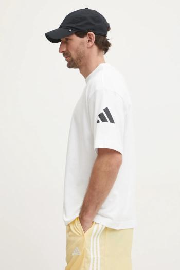 Bavlnené tričko adidas Essentials pánske, biela farba, s potlačou, JC9296