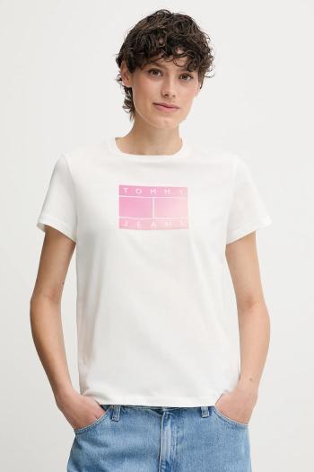 Bavlnené tričko Tommy Jeans dámske, biela farba, DW0DW20905