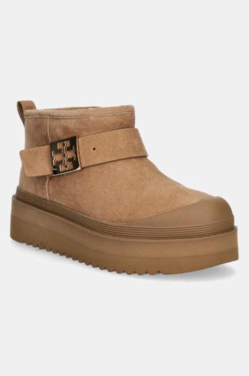 Semišové snehule Tory Burch Mellow Shearling Platform Boot hnedá farba, 165421-200
