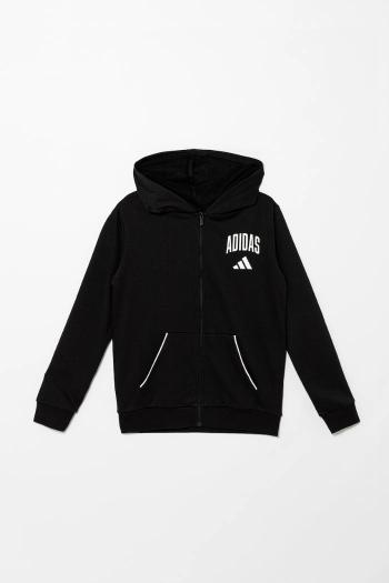 Detská mikina adidas čierna farba, s kapucňou, s potlačou, JM1534