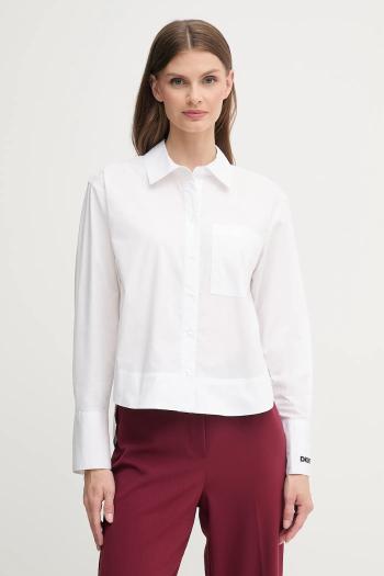 Bavlnená košeľa Dkny biela farba, voľný strih, s klasickým golierom, DJ5W2108