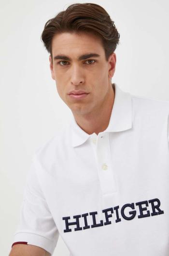 Bavlnené polo tričko Tommy Hilfiger biela farba, s nášivkou