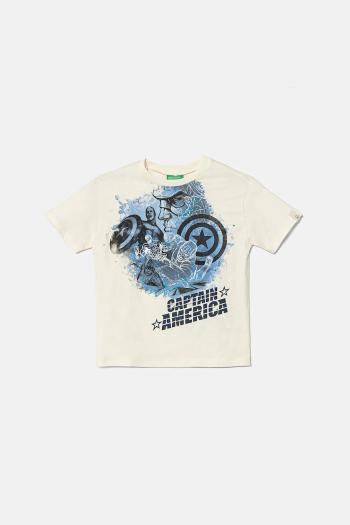 Detské bavlnené tričko United Colors of Benetton x Marvel béžová farba, s potlačou, 35RYC10N9