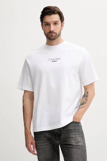 Bavlnené tričko Calvin Klein Jeans pánske, biela farba, s potlačou, LV04RC851G