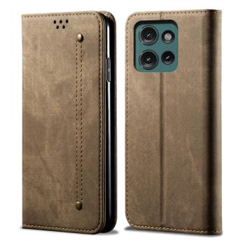 DENIM Peňaženkový kryt pre Motorola Moto G75 5G šedohnedý