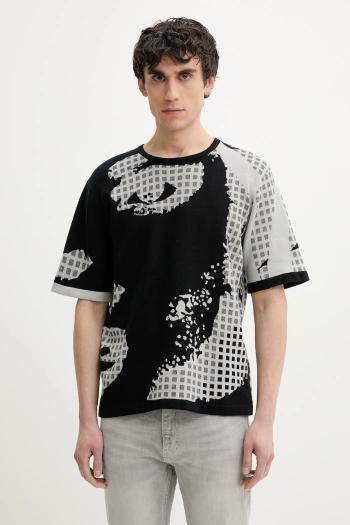 Bavlnený sveter Desigual PALERMO pánsky, čierna farba, tenký, 25SMTF06