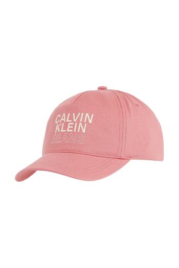 Detská bavlnená šiltovka Calvin Klein Jeans ružová farba, s nášivkou, IU0IU00663