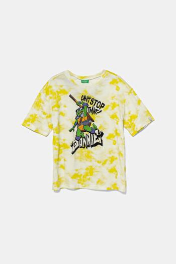 Detské bavlnené tričko United Colors of Benetton žltá farba, vzorované, 3ORKC10P3