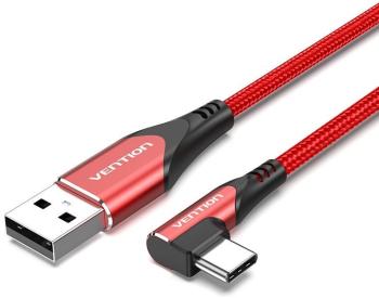 Adatkábel Vention Type-C (USB-C) 90° to USB 2.0 Cotton Cable Red 1.5m Aluminum Alloy Type